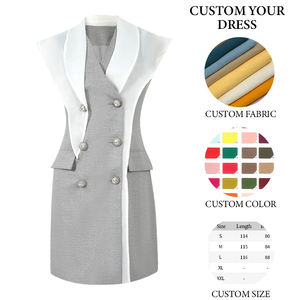 ZYHT 51076 colore <span class=keywords><strong>grigio</strong></span> contrasto scollo a V <span class=keywords><strong>doppiopetto</strong></span> da donna abiti Blazer Button up giacca Sexy Mini <span class=keywords><strong>abito</strong></span> - Product Image 6