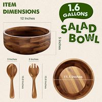 Saladier avec 2 mains en bois Bol de service en bois d'acacia avec ustensiles de service pour fruits, salade, pâtes pour comptoir de cuisine