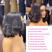 Perruque Bob Courte Volumineuse en Cheveux Humains à Cuticules Alignées, Effet Superposé et Moelleux, Dentelle HD 13x4, Sans Colle, Colorée, Vente en Gros Direct Usine