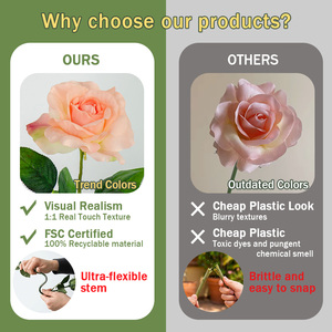 Rose en soie <span class=keywords><strong>hydratante</strong></span> effet naturel, branche unique à longue tige, en vrac avec feuillage artificiel pour décoration de mariage, vase floral et maison - Product Image 2