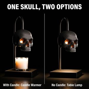 Lampe <span class=keywords><strong>chauffe</strong></span>-<span class=keywords><strong>bougie</strong></span> tête de mort avec minuterie et variateur d'intensité, lampe de table gothique noire - Product Image 3