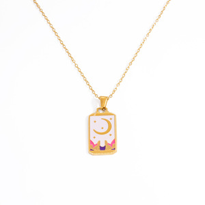 สร้อยคอจี้สแตนเลสชุบทอง 18K ดีไซน์เรขาคณิต รูปพระอาทิตย์ พระจันทร์ และเปลือกหอย พร้อมสายคล้องคอ ของขวัญเครื่องประดับ - Product Image 5