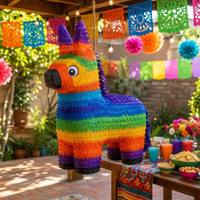 Mexikanisches Papier-Piñata-Set 4-teilig Esel-Stab Augenbinde Konfetti Partyzubehör für Geburtstag Erntedankfest Fiesta Bunt