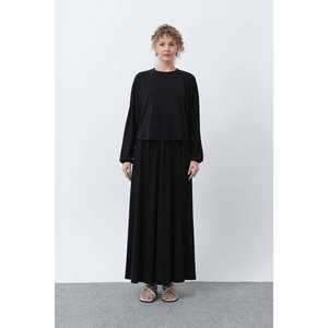 ชุดกระโปรงเอวยางยืดสำหรับผู้หญิง คอกลม ทรงหลวม ผ้าทอ ระบายอากาศได้ดี ชุดลำลองสำหรับใส่ทุกวัน สไตล์แฟชั่นเรียบง่าย - Product Image 5