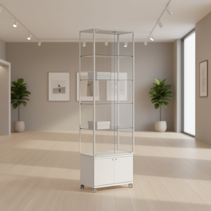 ตู้โชว์โครงอะลูมิเนียม กว้าง 95 ซม. สูง 220 ซม. พร้อมบานกระจกและชั้นวางปรับระดับได้ สีขาว - Product Image 3
