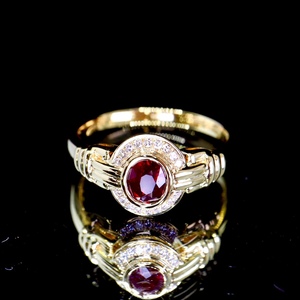 Anillo elegante y digno <span class=keywords><strong>de</strong></span> oro 8K vintage personalizado con piedras laterales <span class=keywords><strong>de</strong></span> 0,35-0,5 quilates, diamante, Paloma, <span class=keywords><strong>sangre</strong></span>, rojo, para mujer - Product Image 2