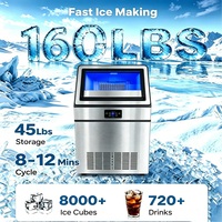 Machine à glaçons commerciale en acier inoxydable avec évier amovible pour le nettoyage, fonction marche/arrêt, 72 kg, 60 kg/24H