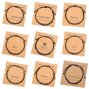 Hot Sale Hand Woven Couble <strong>Bracelet</strong> Insirational Morse Code Cardboard Wood <strong>Bead</strong> Adjustable Rope Friendship <strong>Bracelet</strong> - Product Image 1