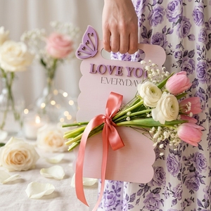 Porta Ramos de Madera Rosa Romántico con Letras para el Día de la Madre, San Valentín, Decoración Floral - Product Image 1