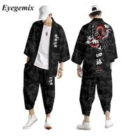 Costume deux pièces Plus la Taille S-6XL Lâche Japonais Cardigan Femmes Hommes Cosplay Yukata Vêtements Harajuku Samouraï Kimono + Pantalons Ensembles