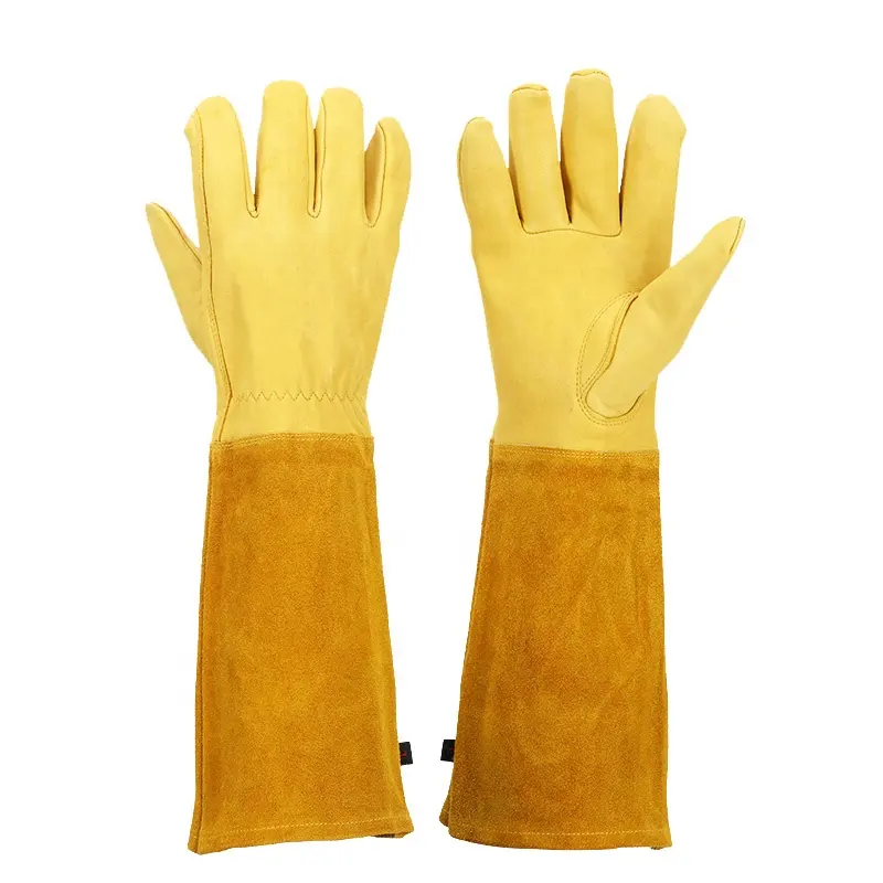 Gants de travail en cuir, pour hommes et femmes, gantelets roses à longues manches, garniture de jardin, anti-perforation