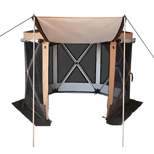 Tenda Kemah portabel ringan populer tenda hujan lalat terpal, terpal tahan air 2 orang dengan jaring nyamuk tas jinjing Adu
