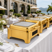 Plat à chafing doré en acier inoxydable pour restaurant, buffet, service traiteur, hôtel, mariage – Argent et Or Rose
