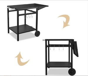 Table de camping pliable à roulettes pour barbecue, 2 étagères, 4 crochets, en acier inoxydable thermolaqué, chariot de service polyvalent pour cuisine et jardin - Product Image 4