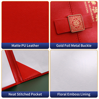 Carpeta para Diploma de Cuero PU con Estampado Dorado de Flor de Ciruelo Oriental y Hebilla Metálica con Patrón Cuadrado Chino