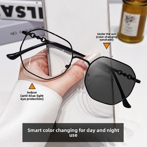 LG53 แว่นตาป้องกันแสงสีฟ้าแบบโฟโตโครมิก กรอบแว่นสายตาสั้นสำหรับนักเรียนทันสมัย; โลหะขอบเต็มแบบอเนกประสงค์สำหรับทุกเพศทุกวัย ดูดีมีระดับ - Product Image 4