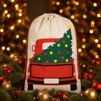 Sac cadeau personnalisé avec cordon de serrage, motif arbre de Noël, sac d'emballage cadeau réutilisable pour les fêtes, vente directe d'usine