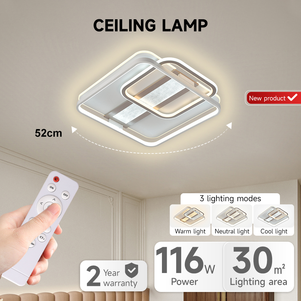Best Seller Indoor Ceiling Lamp 116W 3 Lighting Modes Living Room Bedroom Remote Control Intelligent Led Ceiling Light