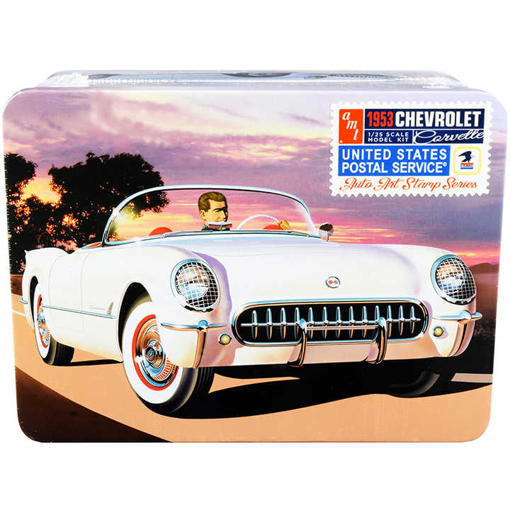 DCD Skill 2 Model Kit 1953 Chevrolet Corvette 1/25 Scale Model USPS (United States Postal Service) Themed Collectible Tin