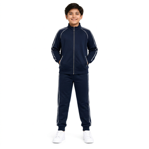 Ensemble veste zippée intégrale et pantalon de jogging assorti Livster Kids bleu marine en softshell 100% coton, vêtements de sport haut de gamme pour garçons - Product Image 1