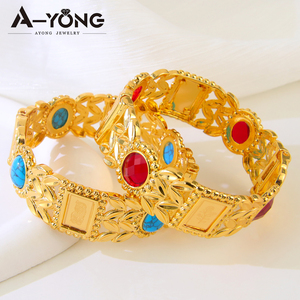 Ayong đồ trang sức phụ nữ <span class=keywords><strong>Bangle</strong></span> sang trọng <span class=keywords><strong>21K</strong></span> mạ vàng thiết kế tinh tế Turquoise Charming Bangles đối với phụ nữ - Product Image 1