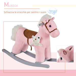 HOMCOM-Caballo balancín infantil de madera y felpa con sonidos y oso de peluche incluido, para niños de 18 a 36 meses, 65x26x55cm - Product Image 5