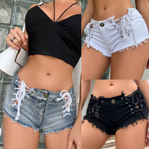 Shorts en jean déchiré pour <span class=keywords><strong>femme</strong></span>, taille basse, sexy, style industriel, avec chaîne, en coton, pour l'été - Product Image 2