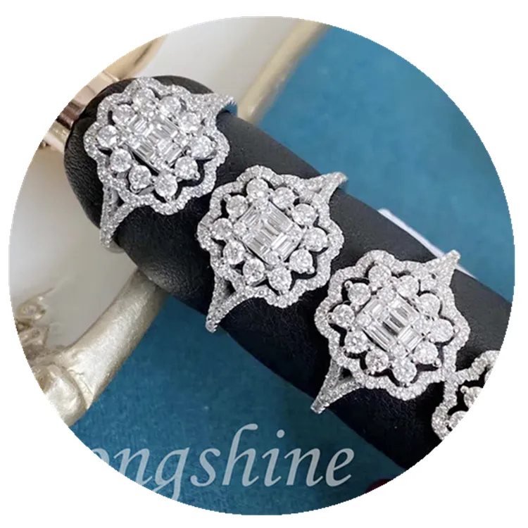 Hottest Jewellery Fancy paar ringe Factory verkauf förderung ring platz diamant blume engagement 18K reales gold ring