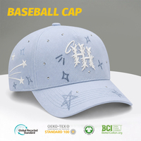 Casquette de baseball structurée ajustable avec broderie 3D de strass bleus personnalisés, doublure intérieure, style streetwear Heaven Gorra, vente en gros