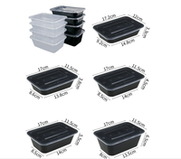 Contenants alimentaires carrés jetables en PP transparents/noirs de 500 ml, 650 ml, 750 ml, 1000 ml, compatibles micro-ondes, en plastique – Vente chaude