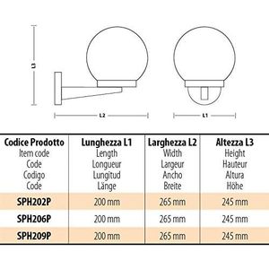 Velamp SPH-202P parete esterna 12W bianco caldo presa E27 con sfera PMMA 200mm impermeabile IP65 PC materiale a forma di striscia lunga - Product Image 4