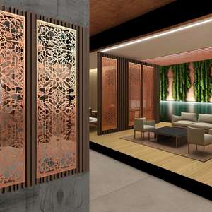 شاشة ذهبية من الفولاذ المقاوم للصدأ أو الألومنيوم لتصميم آرت ديكو قسم ديكور داخلي لغرفة المعيشة والطعام - Product Image 4