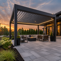 Pergola en aluminium écologique avec couverture rétractable, imperméable, pour extérieur, avec éclairage LED, cadre thermolaqué, résistant à la pression