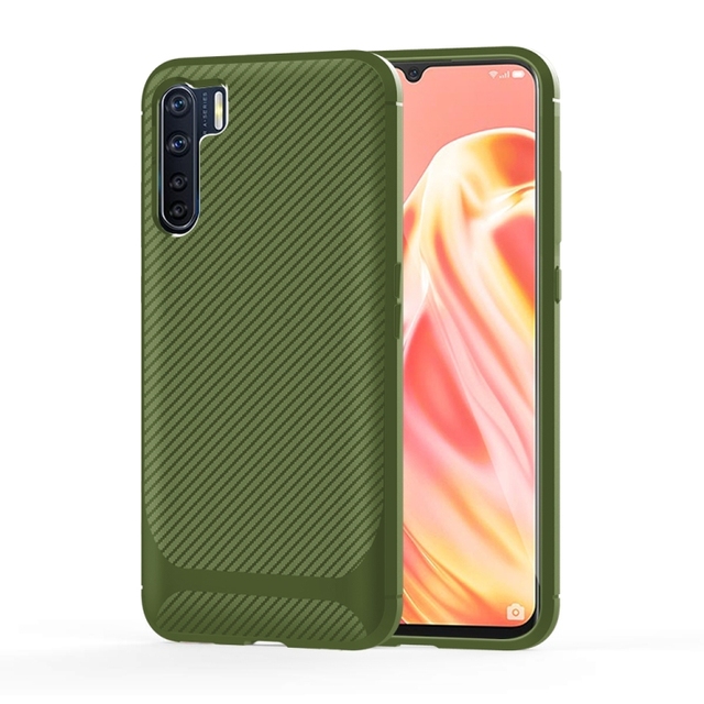 Wholesale Price for OPPO A91 / F15 / Reno3 Carbon Fiber Texture Shockproof TPU Protective Case(Green)