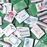 Mahjong de style américain au design unique, tuiles en acrylique vert marbré pour les divertissements de fête et les cadeaux