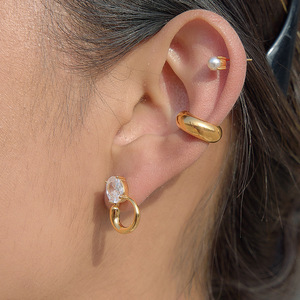 <b>Stud</b> <b>Earrings</b> Gold Plated Oval Zircon Geometric Design For Women Fashion Jewelry - Product Image 3