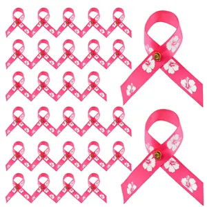 Gordon Ribbons Impressão personalizada Rose Satin Ribbon Flores Fitas consciência Bow com embreagem Pins Breast Cancer Awareness Bow