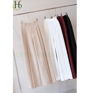 Pantalon plissé ample taille haute pour femme, coupe décontractée, en polyester et élasthanne, style vietnamien, idéal pour l'été - Product Image 2