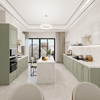 Cuisine modulaire moderne avec îlot, en contreplaqué, MDF et plan de travail en granit artificiel pour la maison