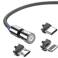Câble de charge magnétique 3-en-1, rotation à 360° et 180°, chargeur USB rapide amovible avec Micro USB Type-C pour iOS, nylon, 1m