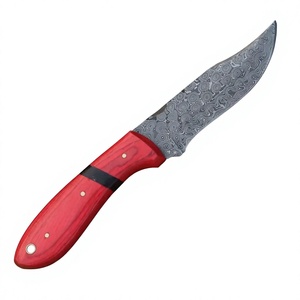 Cuchillo de caza de acero de Damasco con hoja fija de punta caída y mango rojo, para supervivencia al aire libre, a la venta a un precio asequible. - Product Image 3