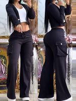 Ensemble décontracté pour femmes Salopette Ensemble deux pièces Pantalon patchwork Pantalon large à manches longues et haut court Tenues avec poche