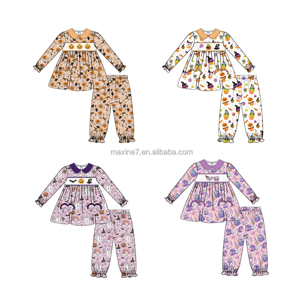 Puresun Niños Ropa Halloween Calabaza Bebé Niñas Algodón Pijamas Niños Smocked Ropa Trajes