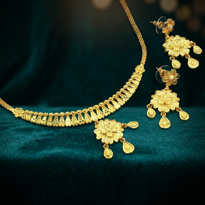 Juego de Collares Cortos y Pendientes de Latón con Baño de Oro de 14K, 18K, 24K con Diseño Floral para Mujer, Venta al por Mayor, Joyería de Moda para Bodas - Product Image 3