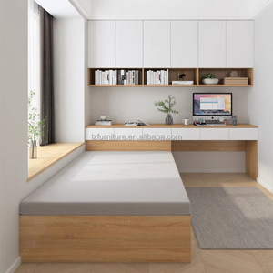 Meubles de chambre modulaires personnalisables et économiques, lit de rangement en bois avec bureau, armoires murales et étagères pour appartements studios - Product Image 3