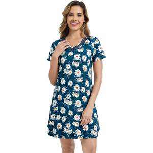 Chemise de nuit en viscose de bambou pour femme, manches courtes, douce, légère, décontractée, pour l'été, tailles S-XXL - Product Image 1