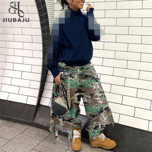 Streetwear Camouflage Straight Pants Sexy <strong>Women</strong> High Street Ripped <strong>Camo</strong> Fashion Denim <strong>Trousers</strong> - Product Image 1