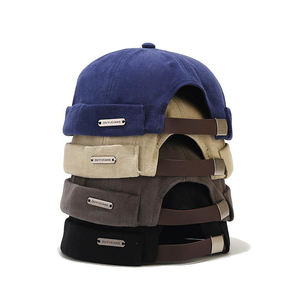 Hip Hop Vintage extérieur unisexe réglable bonnets Skullcap chapeau métal lettre sans bord casquettes couleur unie Docker casquette sans visière - Product Image 1