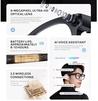 Kacamata Pintar AI Premium dengan WiFi 4, Terjemahan AI, Kamera 8MP, Asisten Suara, Perekaman Video, Terjemahan Foto AI, Kacamata AI