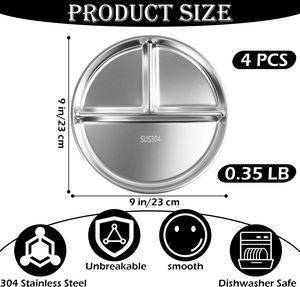 Tái Sử Dụng 304 Thép Không Gỉ Chia Bữa Ăn Tối Tấm Với <span class=keywords><strong>3</strong></span> Ngăn Vòng Đĩa Món Ăn Phần Điều Khiển Chế độ Ăn Uống Khay Cho Trẻ Em - Product Image 2
